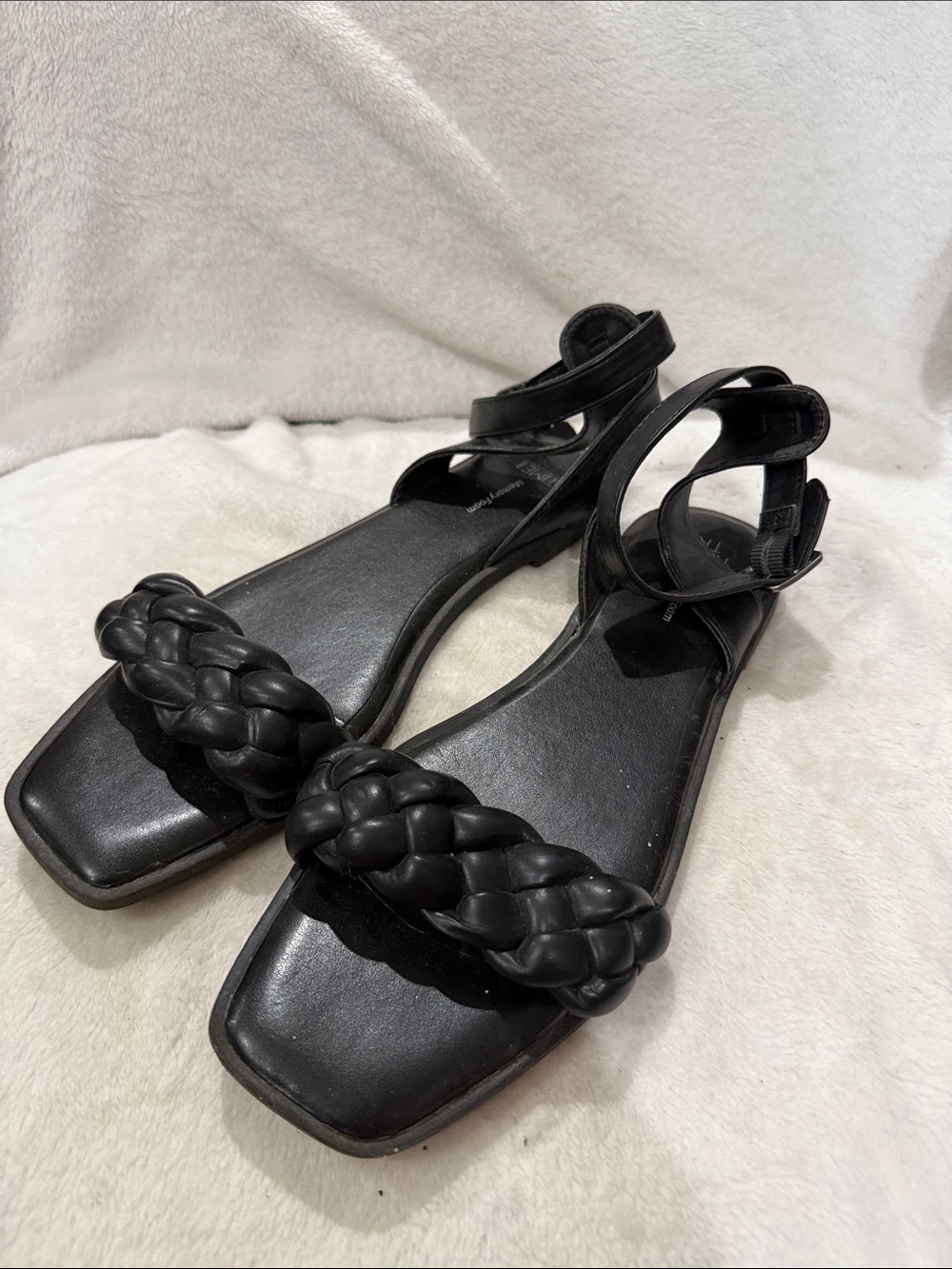 Time and Tru Black Braided Front Ankle-Strap Sandals